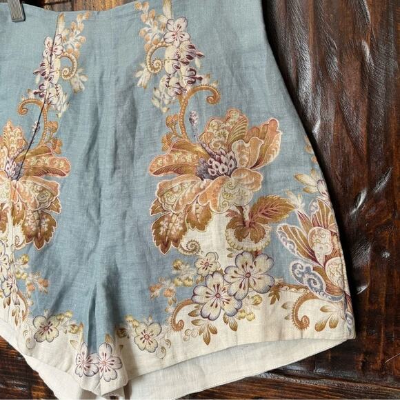 ALEMAIS Blythe Floral Linen Shorts NEW Resortwear High Waisted size 2 - Picture 2 of 5